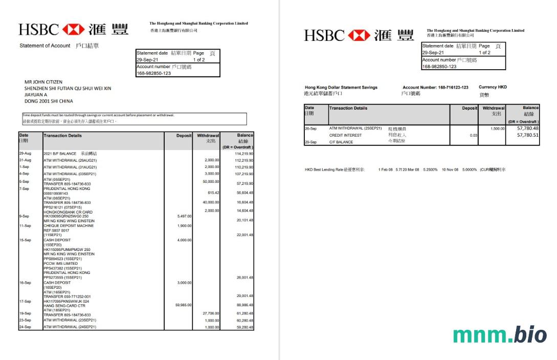 Hong Kong HSBC Hongkong i Shanghai Banking Corporation osobiste zintegrowane konto ST pdf